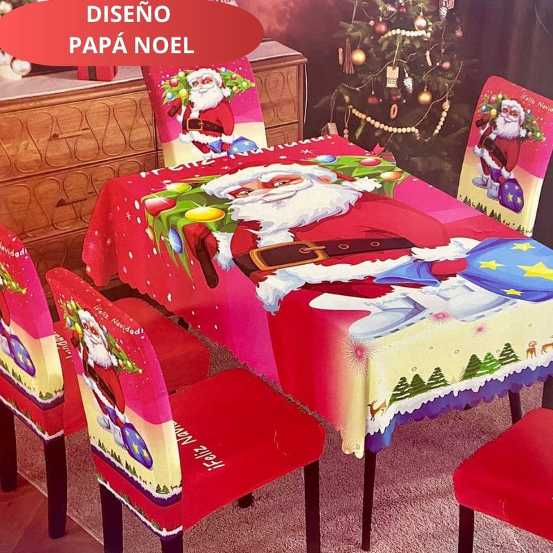 FUNDAS NAVIDEÑAS PARA JUEGOS DE COMEDOR + MANTEL PARA MESA| 7 PZ