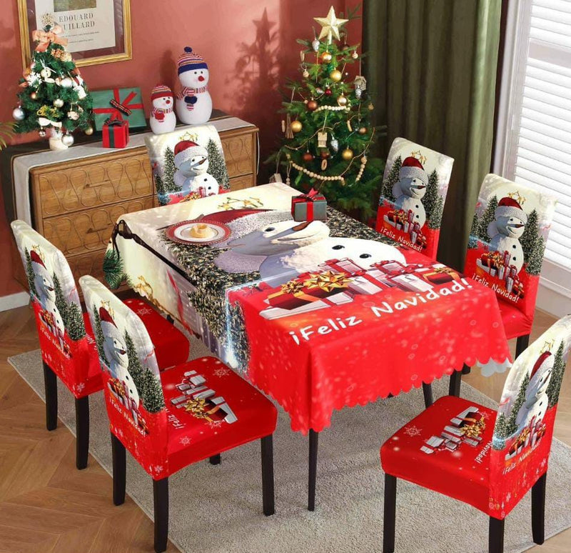 FUNDAS NAVIDEÑAS PARA JUEGOS DE COMEDOR + MANTEL PARA MESA| 7 PZ