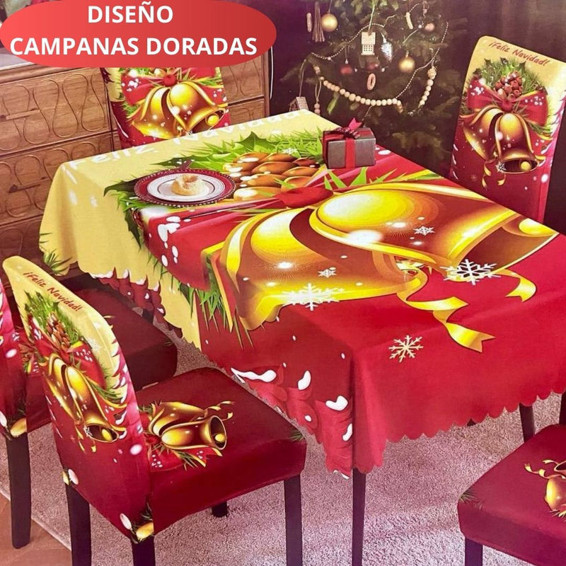 FUNDAS NAVIDEÑAS PARA JUEGOS DE COMEDOR + MANTEL PARA MESA| 7 PZ