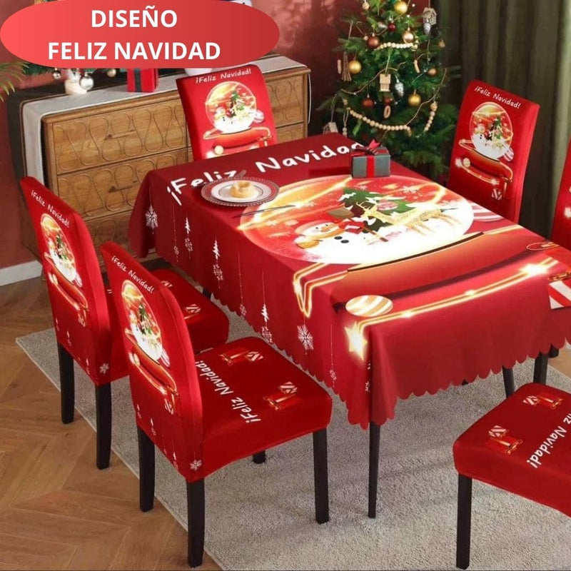 FUNDAS NAVIDEÑAS PARA JUEGOS DE COMEDOR + MANTEL PARA MESA| 7 PZ