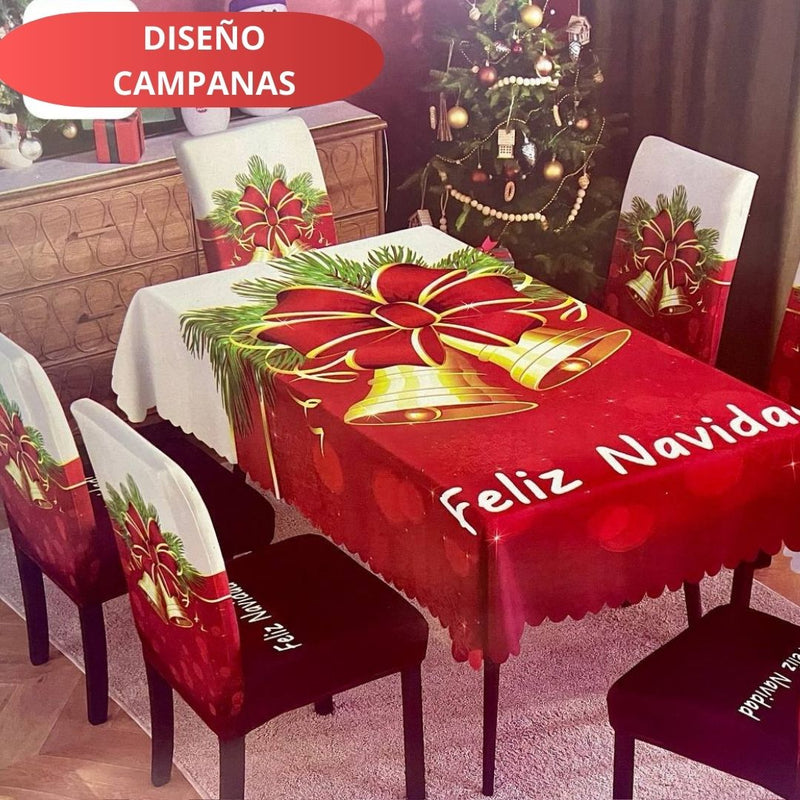 FUNDAS NAVIDEÑAS PARA JUEGOS DE COMEDOR + MANTEL PARA MESA| 7 PZ
